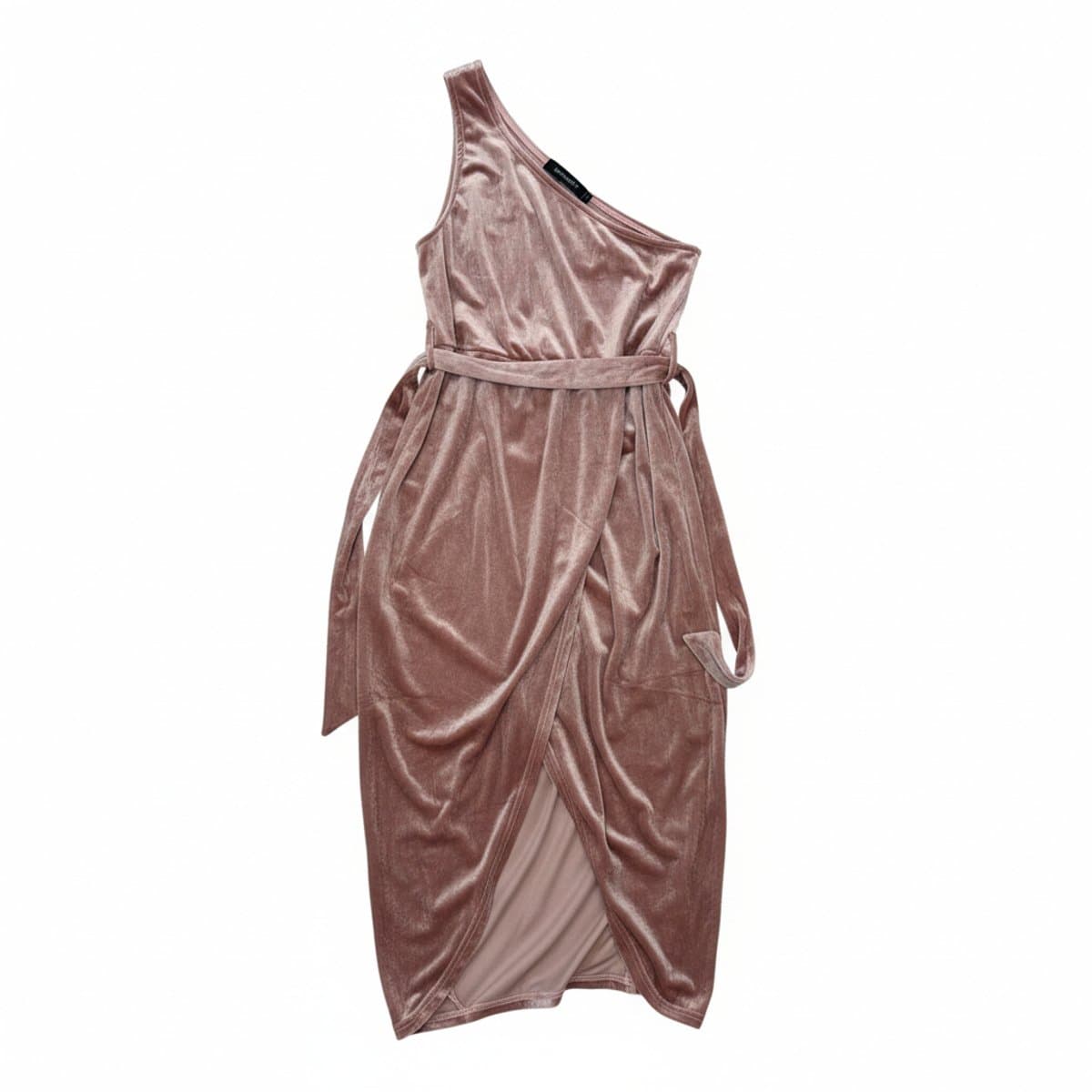 Merokeety One-Shoulder Velvet Wrap Dress in Dusty Rose