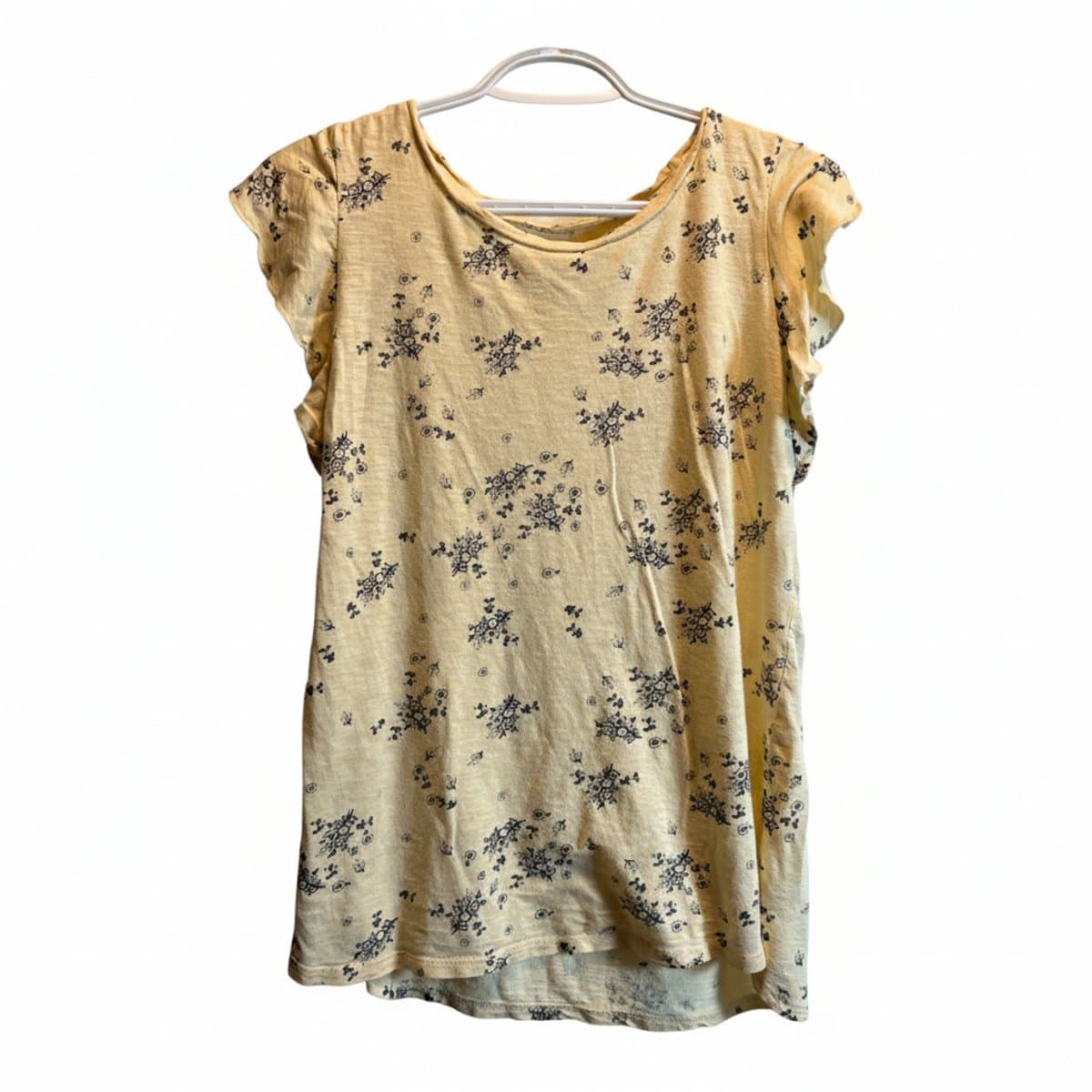 Vintage-Inspired Buttercream Floral Flutter Sleeve Top