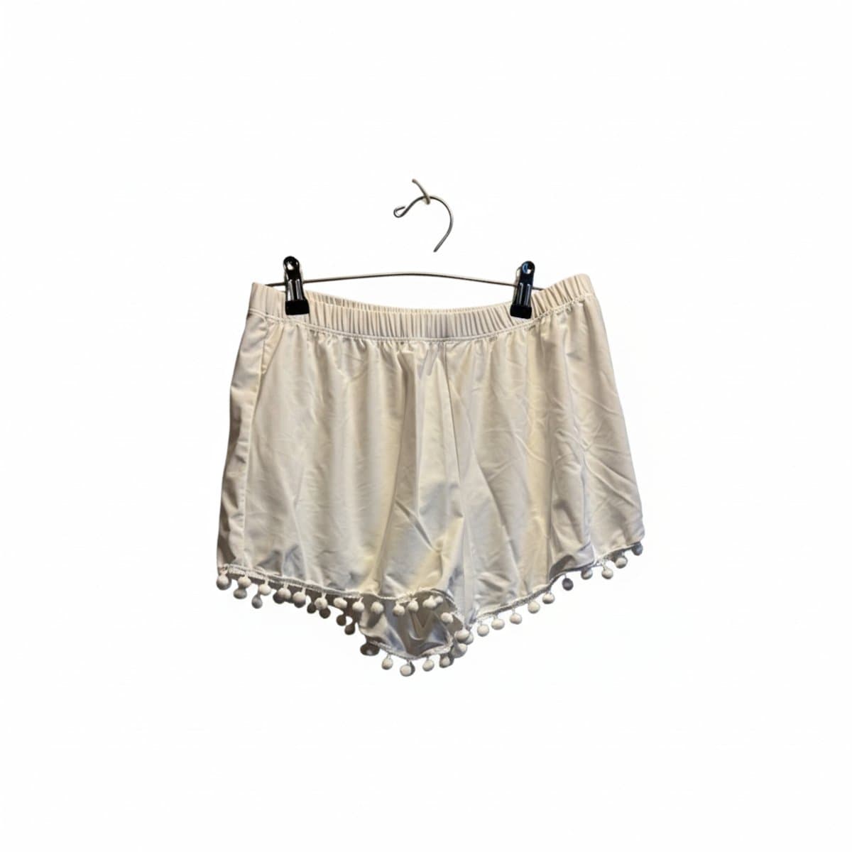 Whimsical Boho White Pom-Pom Trim Shorts