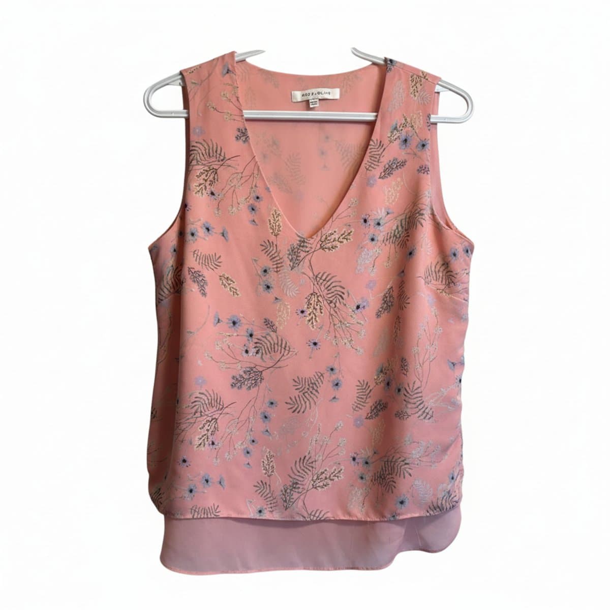 Rose + Olive Ethereal Peach Botanical Layered V-Neck Blouse