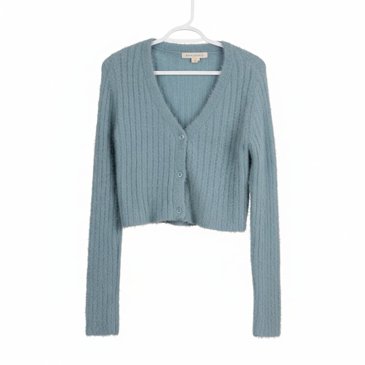 Aeropostale Cloud-Soft Knit Cropped Cardigan in Dusty Blue