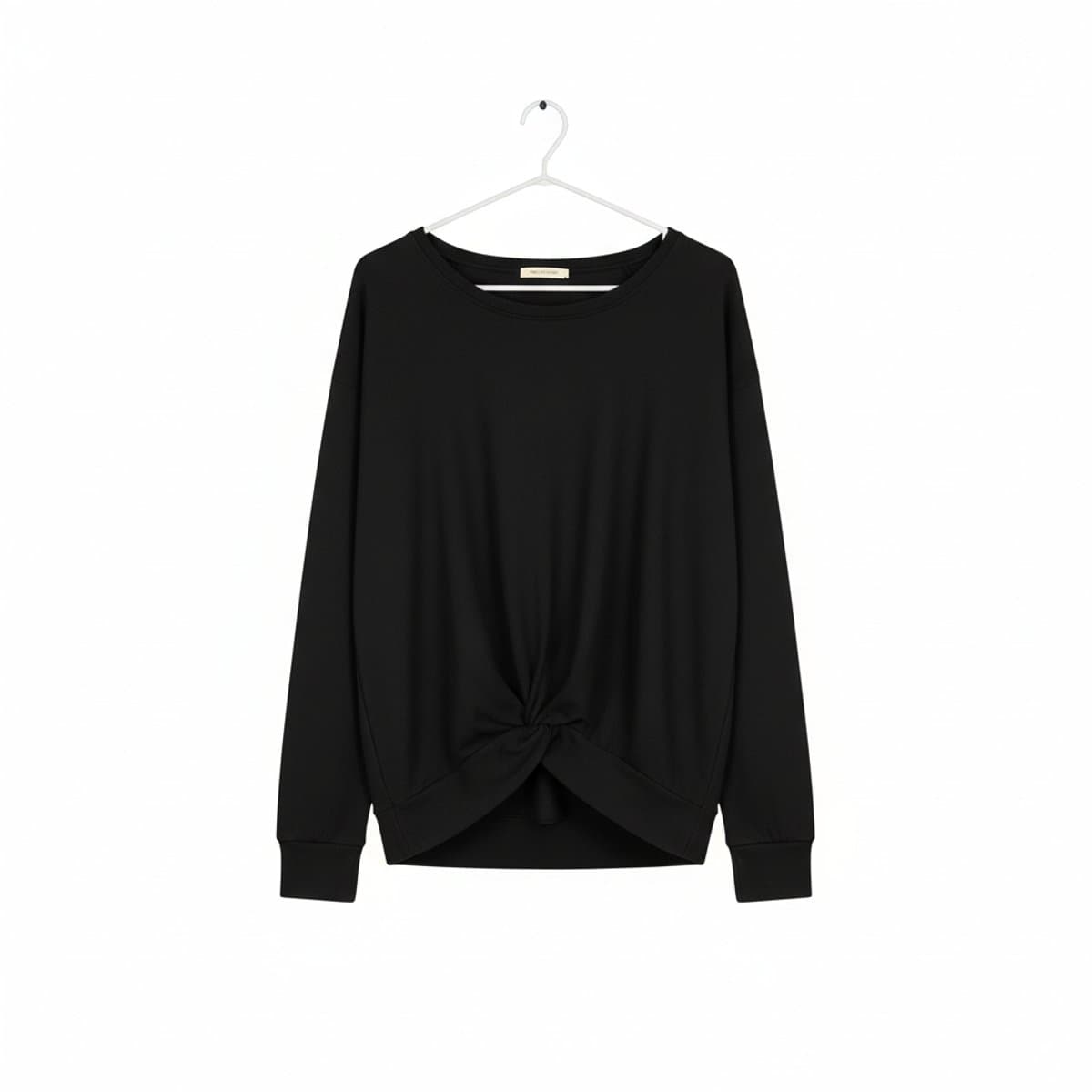 Modern Chic Twist-Front Relaxed Sweatshirt in Onyx Black