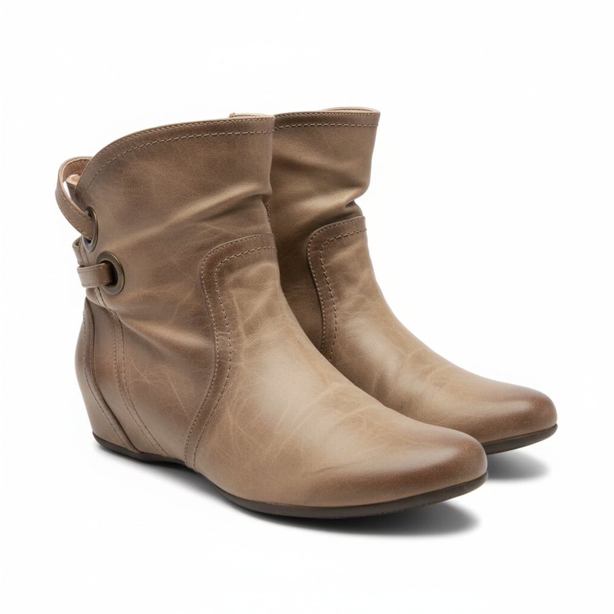 Artisan Taupe Slouched Ankle Boots with Burnished Detail
