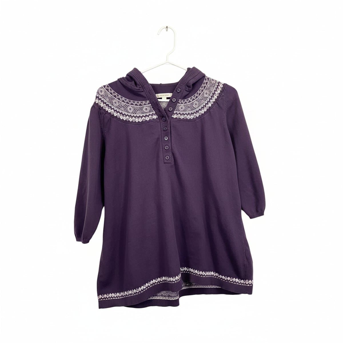 Cottagecore Chic: Deep Plum Fair Isle Hooded Henley Tunic