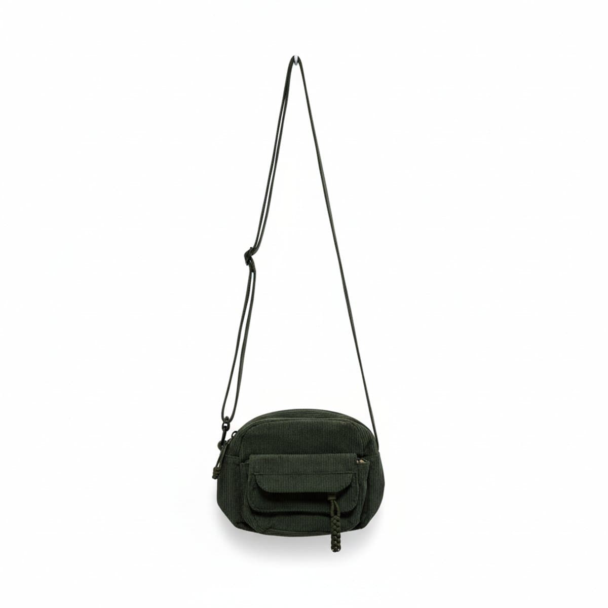 Retro Earthcore Olive Corduroy Utility Crossbody Bag