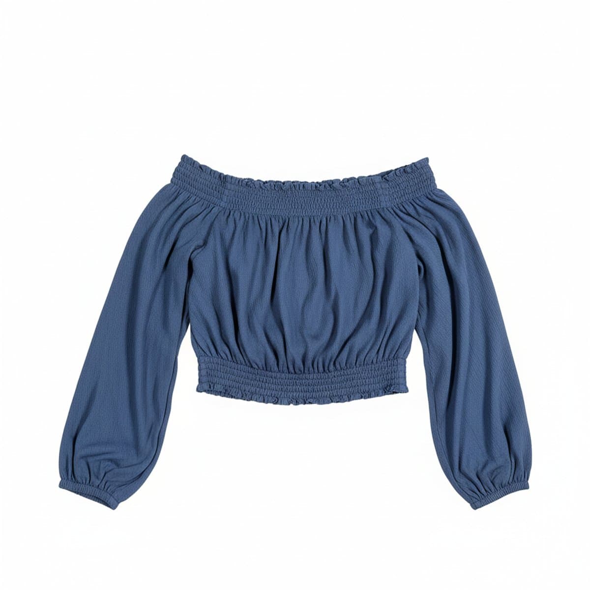 Effortless Slate Blue Smocked Off-the-Shoulder Blouse