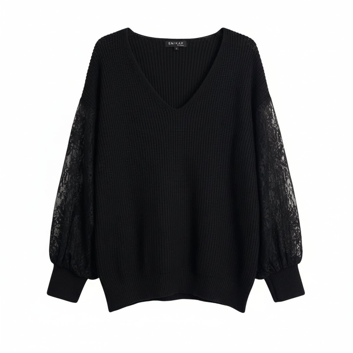 EN/KAY by Kayleen Romantic Lace-Sleeve V-Neck Knit Sweater