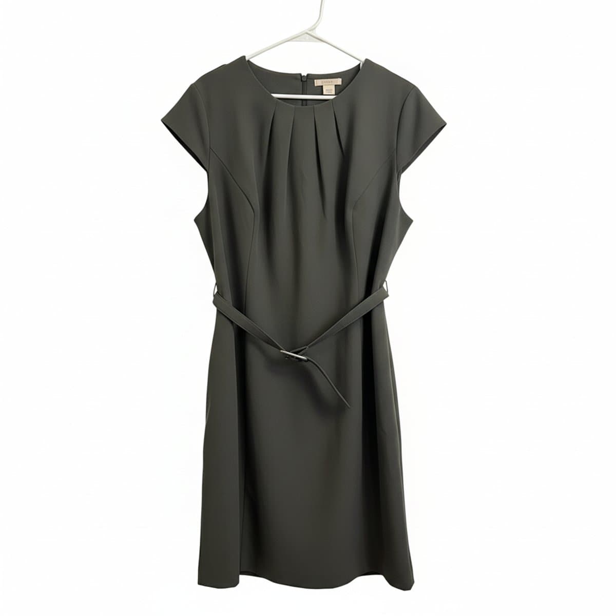 Sophisticated H&M Cap-Sleeve Belted Sheath Dress in Forest Green