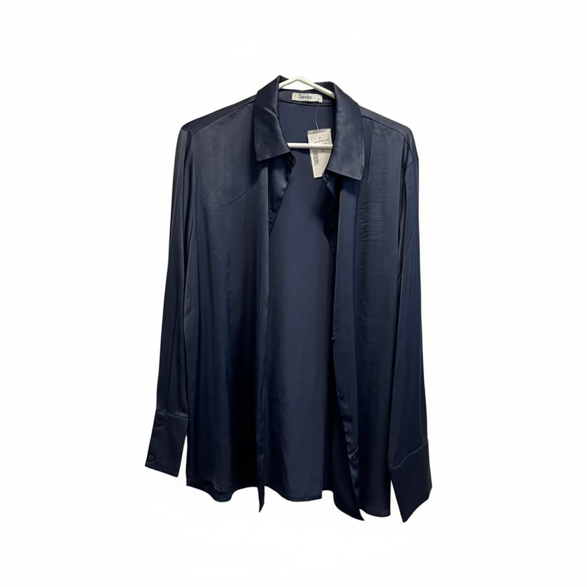 Ricki's Midnight Navy Satin Hammered Button-Up Blouse - NWT