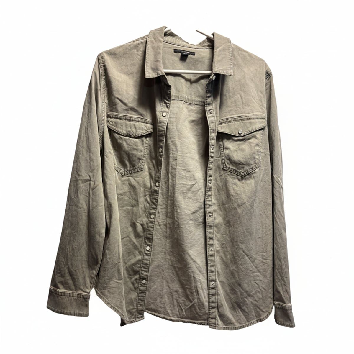 Tahari Utilitarian Chic Snap-Front Shirt in Muted Olive