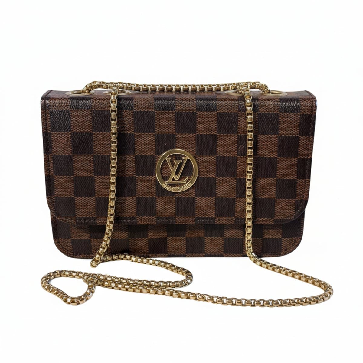 Chic Damier Pattern Crossbody with Gold Chain Hardware