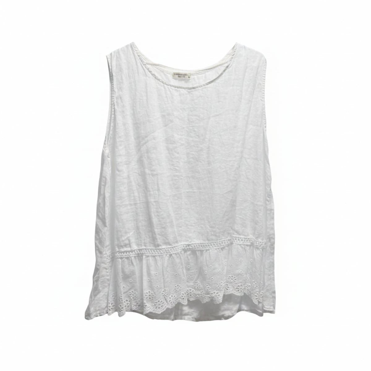 Terzo Millennio Italian Linen Eyelet Ruffle Hem Sleeveless Top