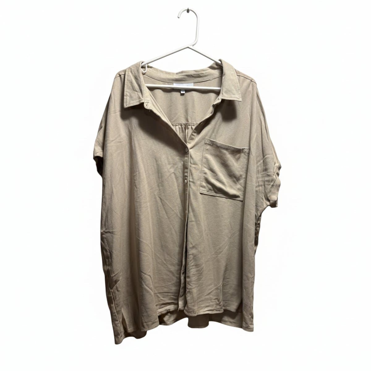 Effortless Desert Sand Relaxed Button-Down Blouse - Plus Size 3X