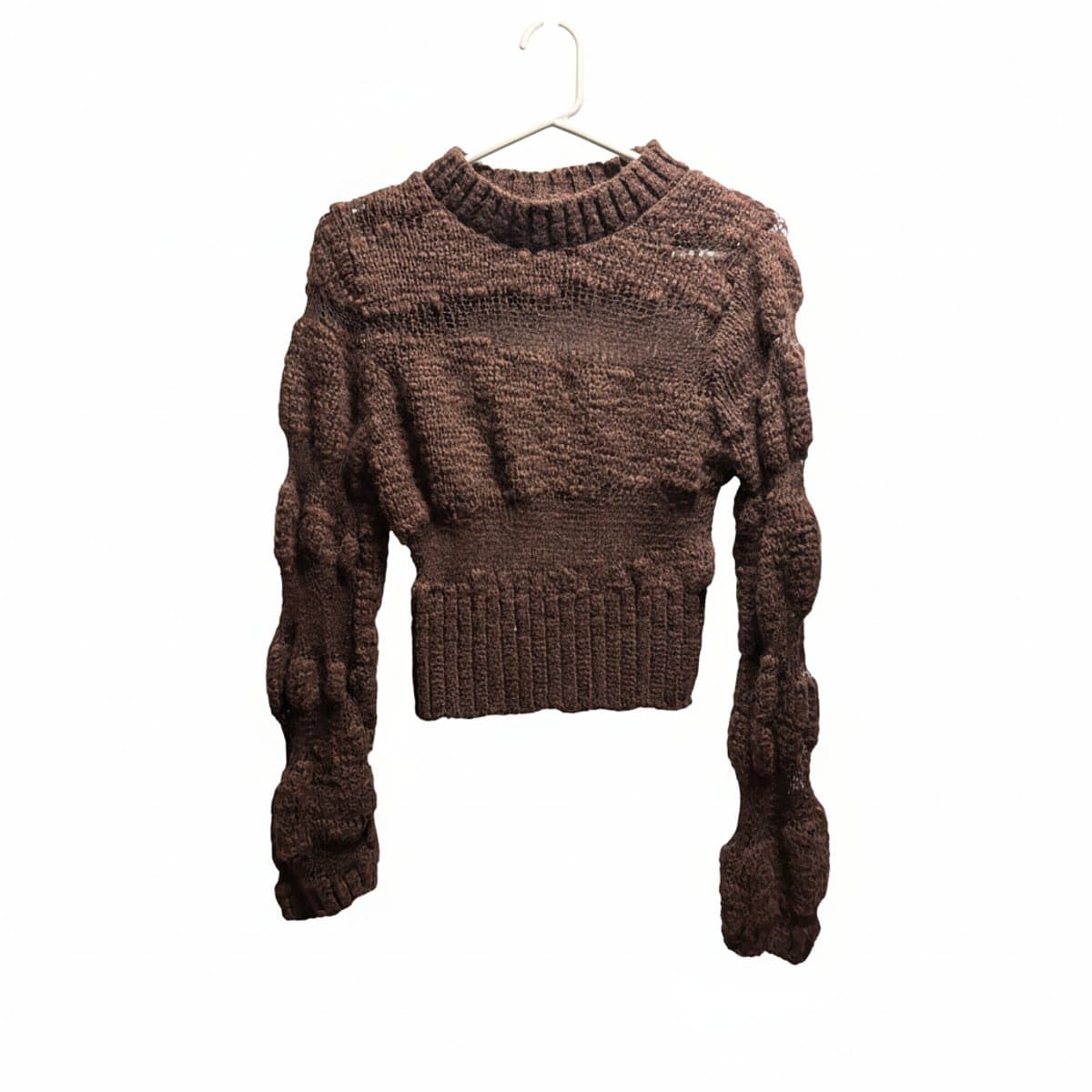The Espresso Artisan Textured Open-Knit Cropped Sweater
