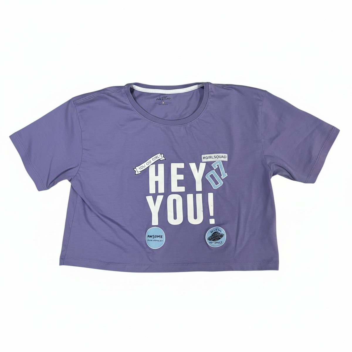 Mettle 'Hey You!' Cropped Graphic Tee in Lavender