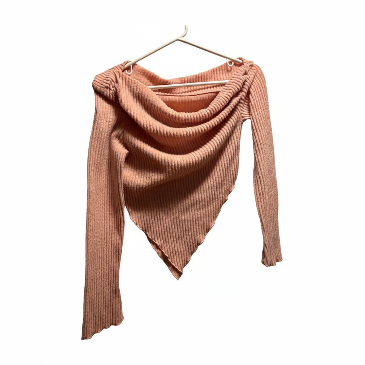 Blush Ribbed Asymmetric Off-the-Shoulder Knit Top