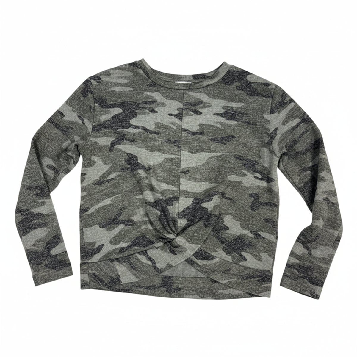 Urban Chic Camo Twist-Front Long Sleeve Top