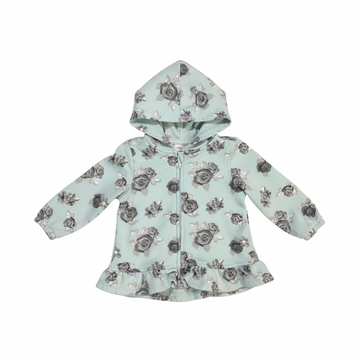 Whimsical Floral Mint Ruffled Zip-Up Hoodie