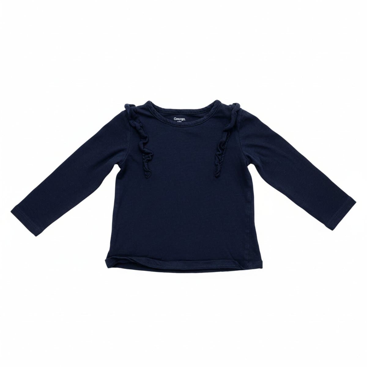 George Midnight Navy Ruffle-Trim Long Sleeve Top