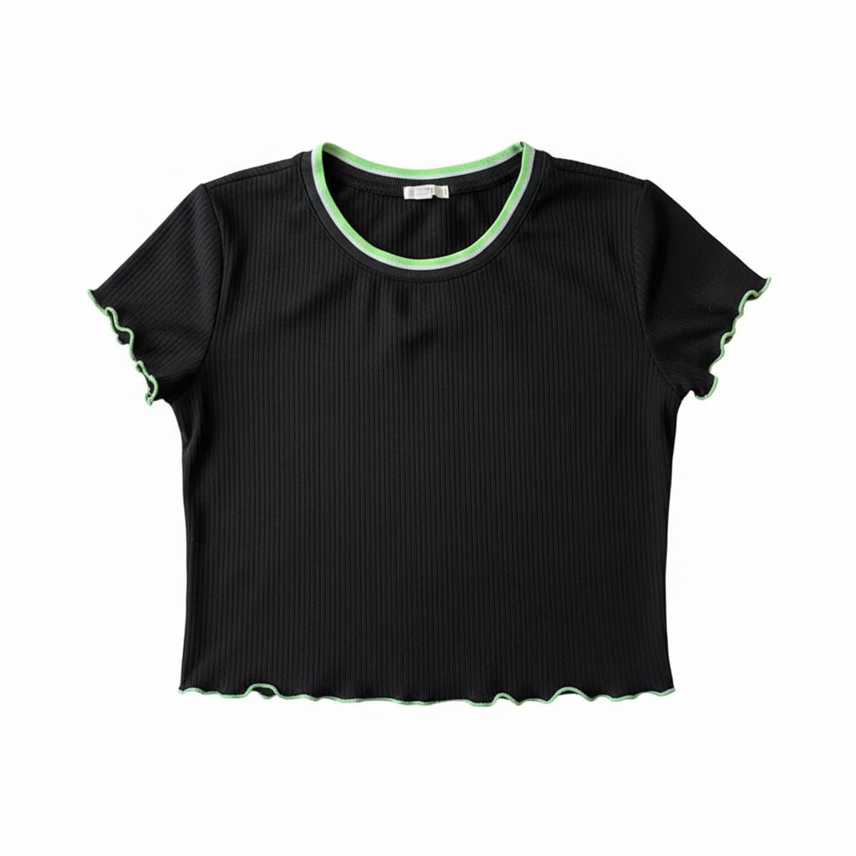 Edgy Y2K Neon Trim Ribbed Baby Tee