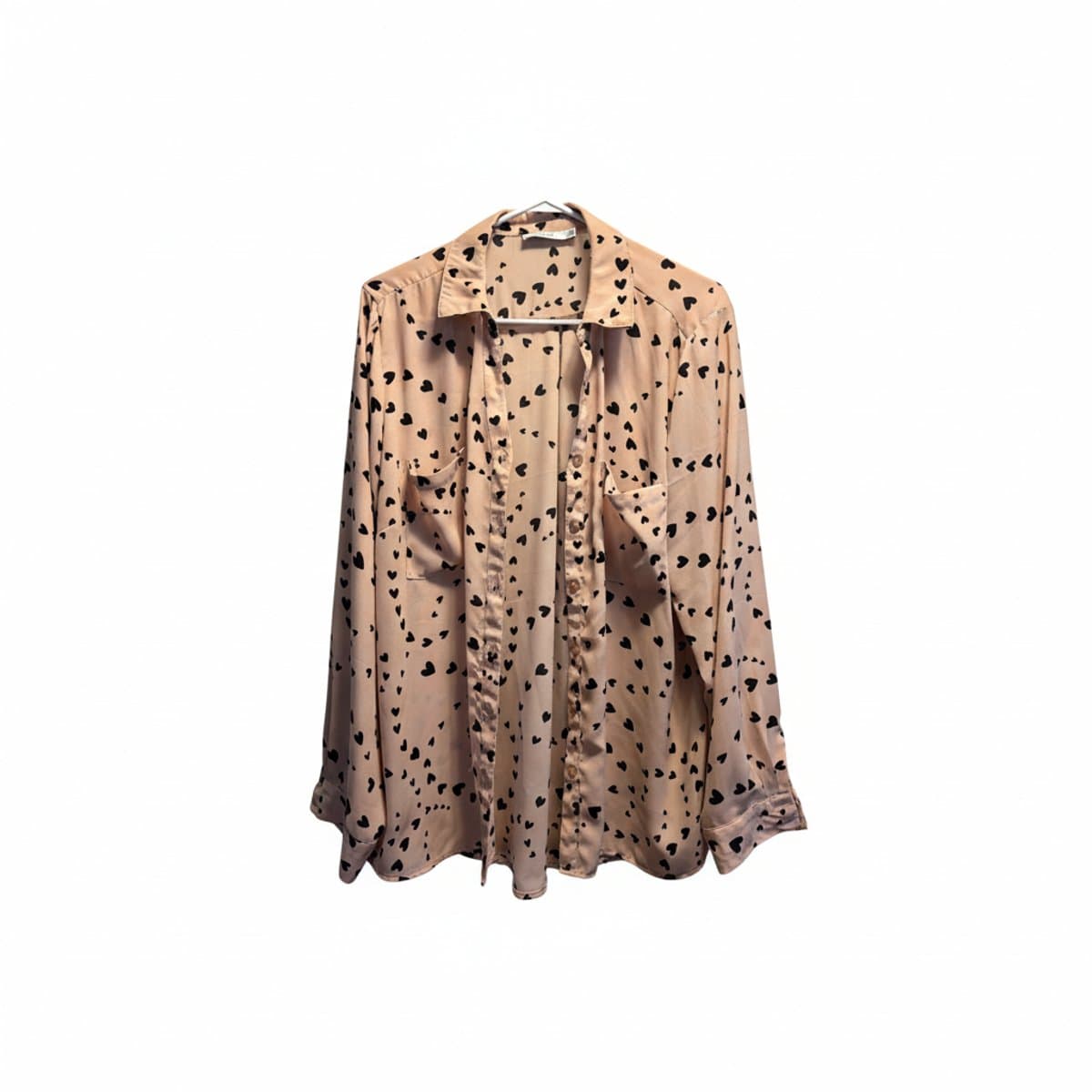 Ricki’s Romantic Blush Heart Print Button-Down Blouse