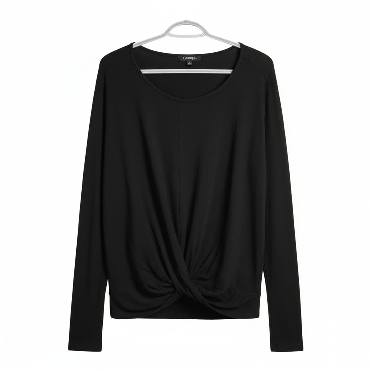 Effortless George Front-Twist Long Sleeve Top in Noir