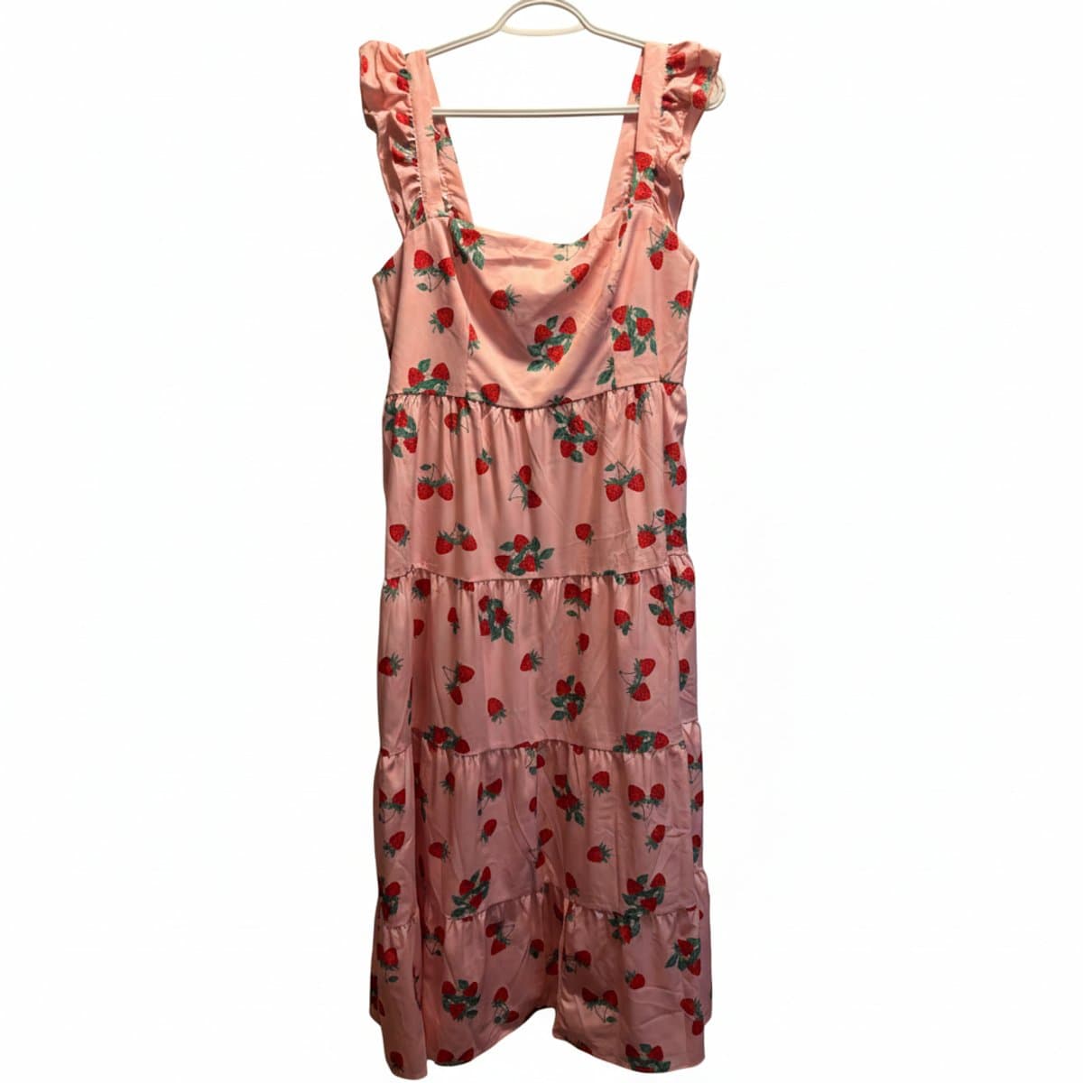 Whimsical Strawberry Fields Tiered Pink Maxi Dress