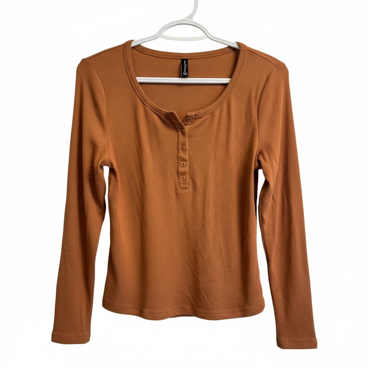 PrettyLittleThing Terracotta Ribbed Henley - Essential Autumn Basic