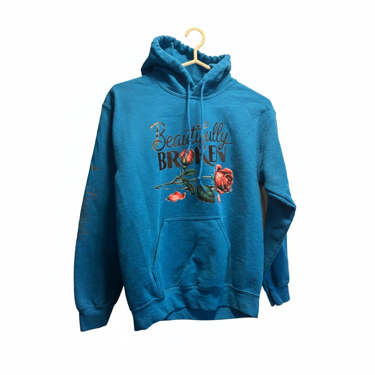 Beautifully Broken Graphic Rose Hoodie - Electric Blue