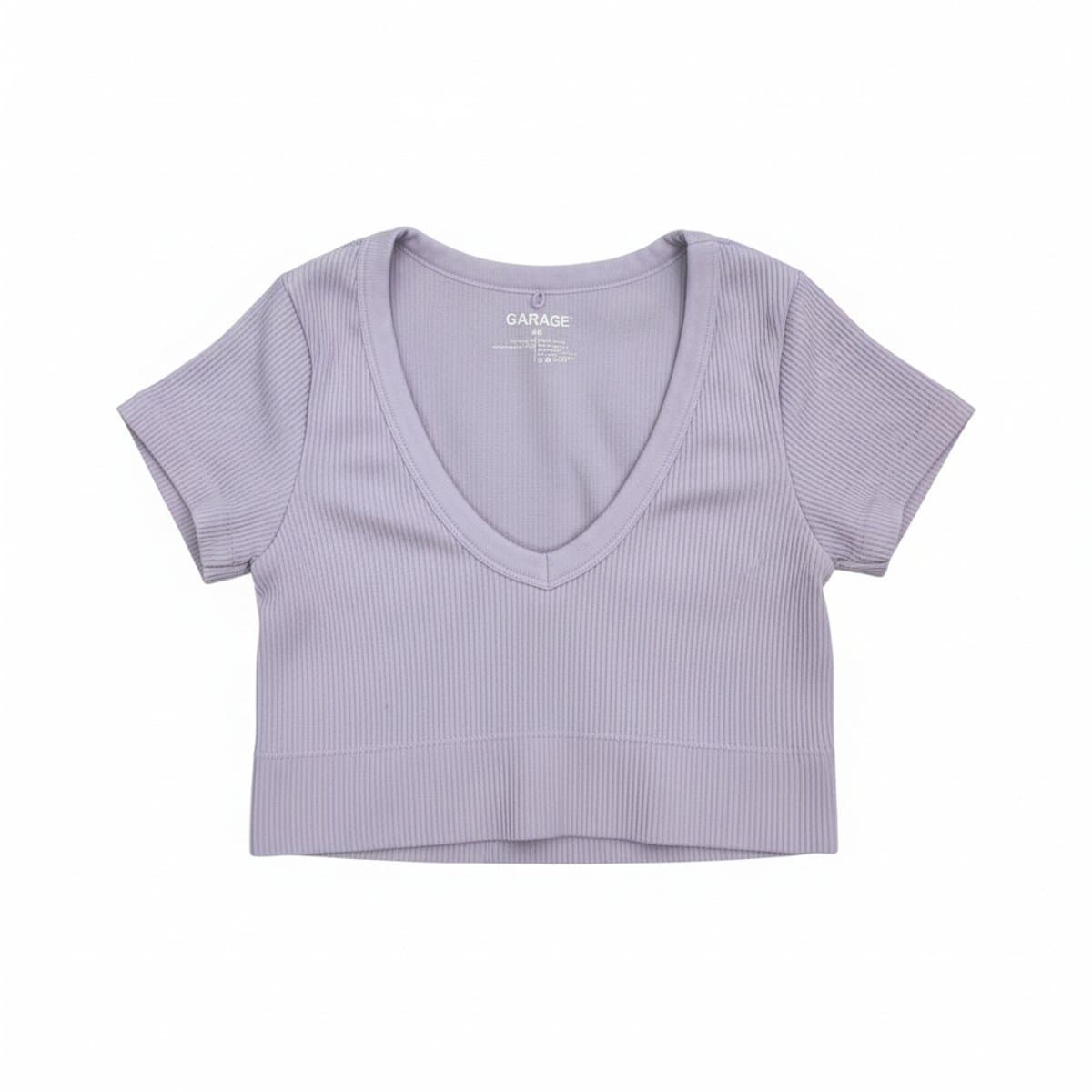 Garage Essential Lilac Ribbed Deep V-Neck Crop Top