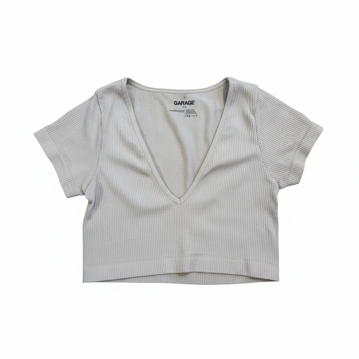 Garage Essential Ribbed V-Neck Crop Top in Soft Sage