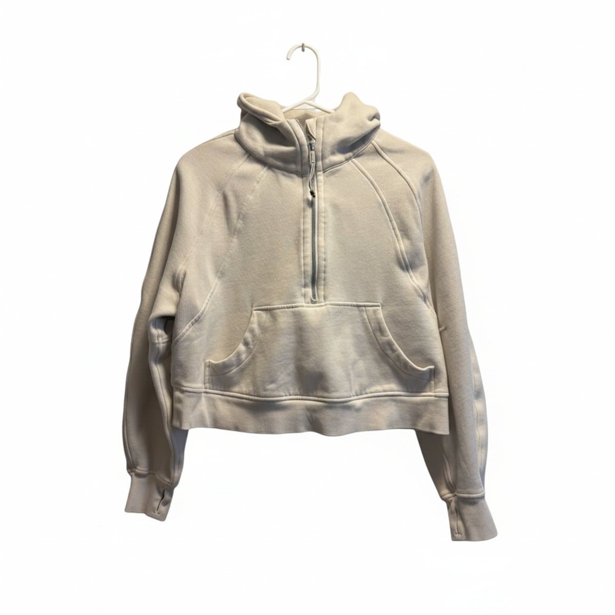 Lululemon Scuba Half-Zip Crop Hoodie in Cream