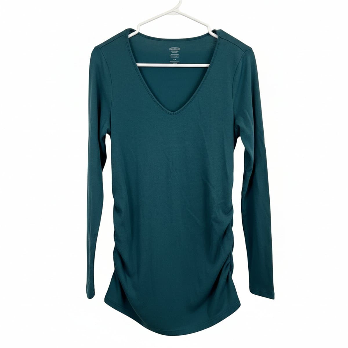 Old Navy Maternity V-Neck Ruched Long Sleeve Tee in Deep Teal