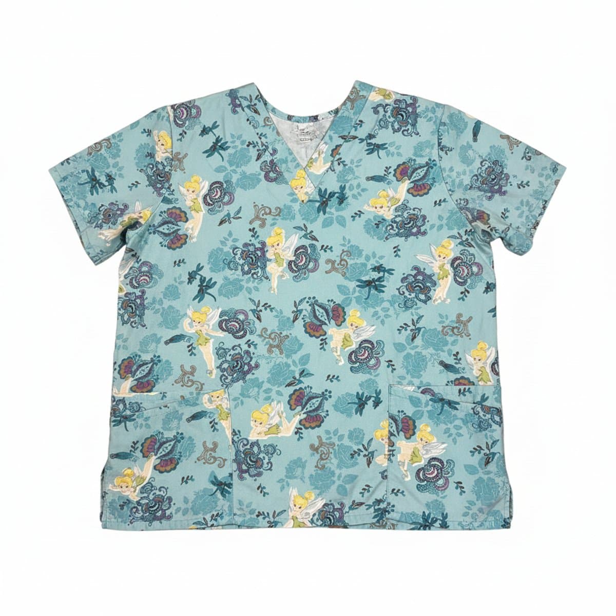 Disney Tinker Bell Floral Print V-Neck Scrub Top