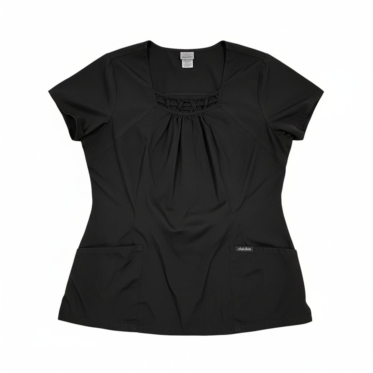 Cherokee Black Lattice-Neck Professional Scrub Top