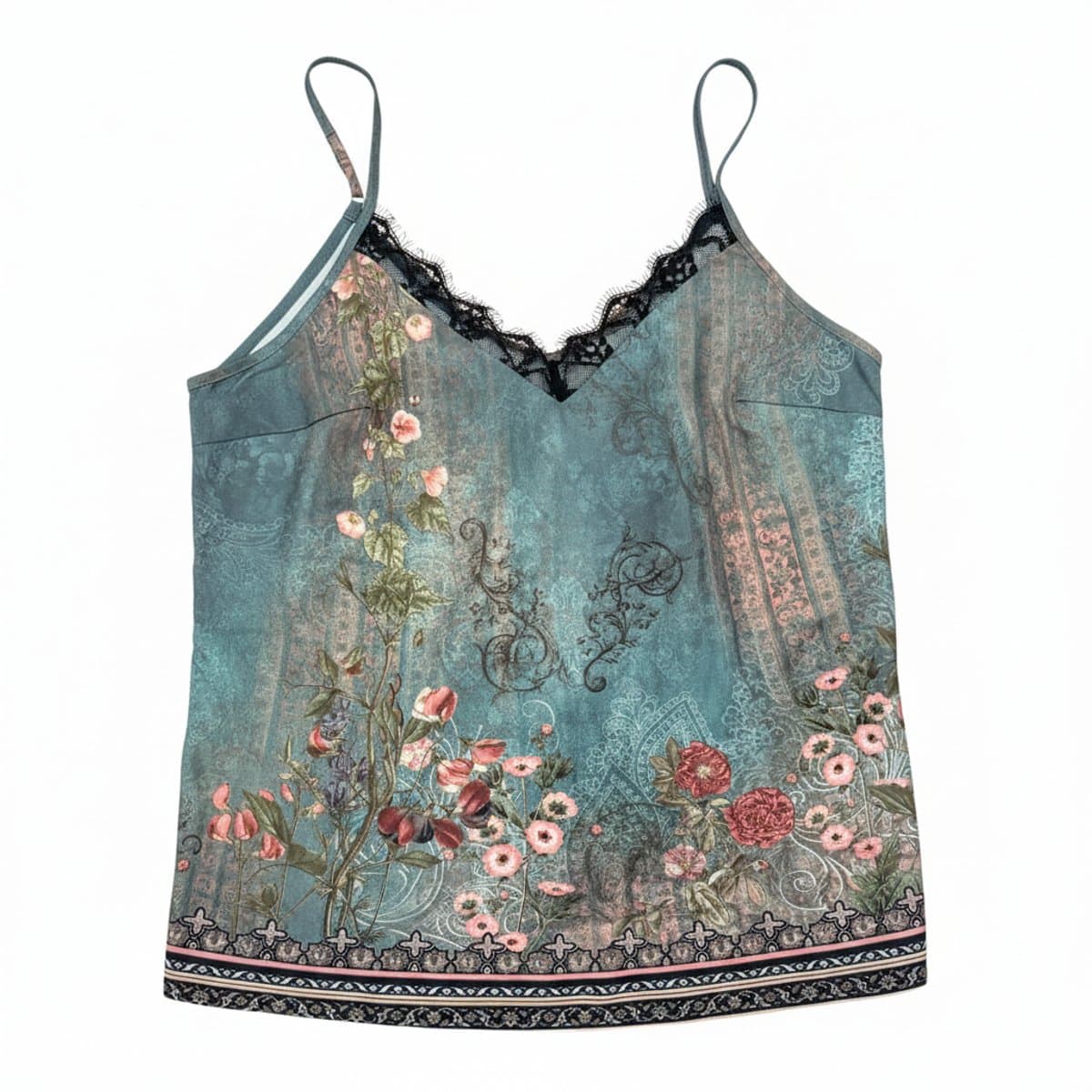 Midnight Bloom Lace-Trim Camisole