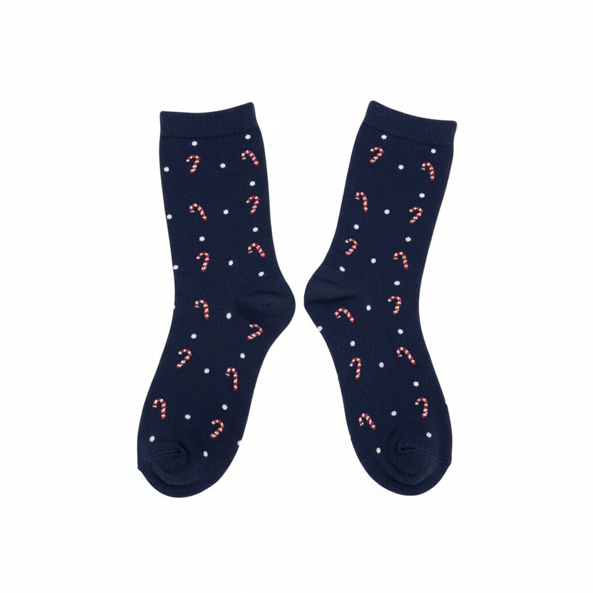Festive Navy Candy Cane Holiday Crew Socks