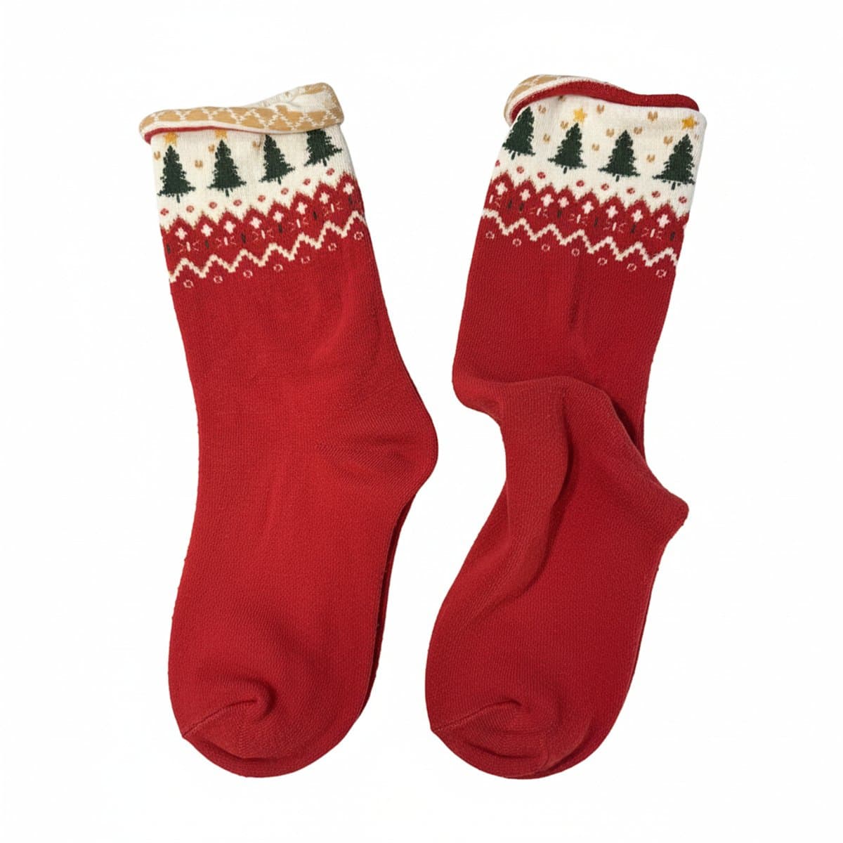 Vintage Fair Isle Christmas Tree Cabin Socks