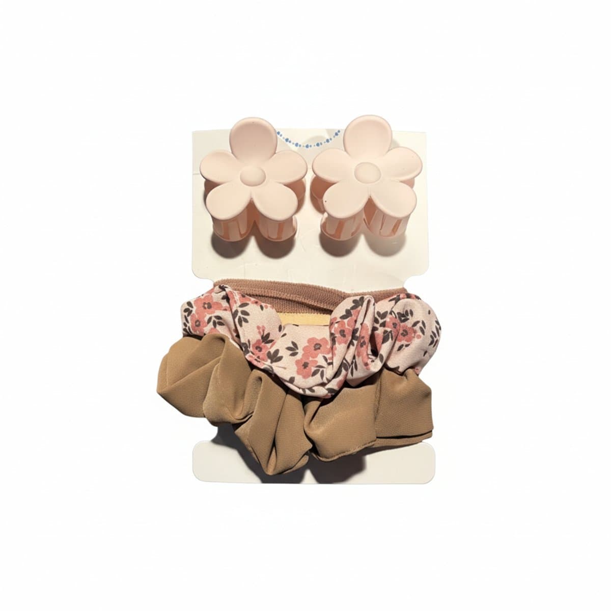 Blush Floral Hair Accessory Trio: Matte Flower Clips & Coordinating Scrunchies