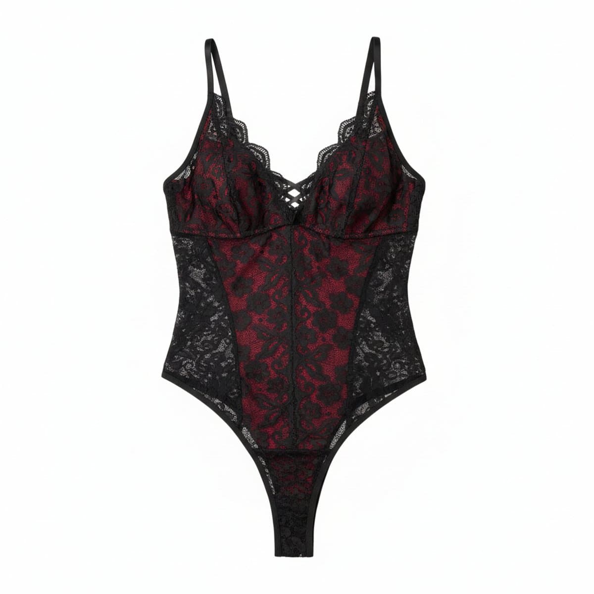 Gothic Romance Black & Red Lace Bodysuit