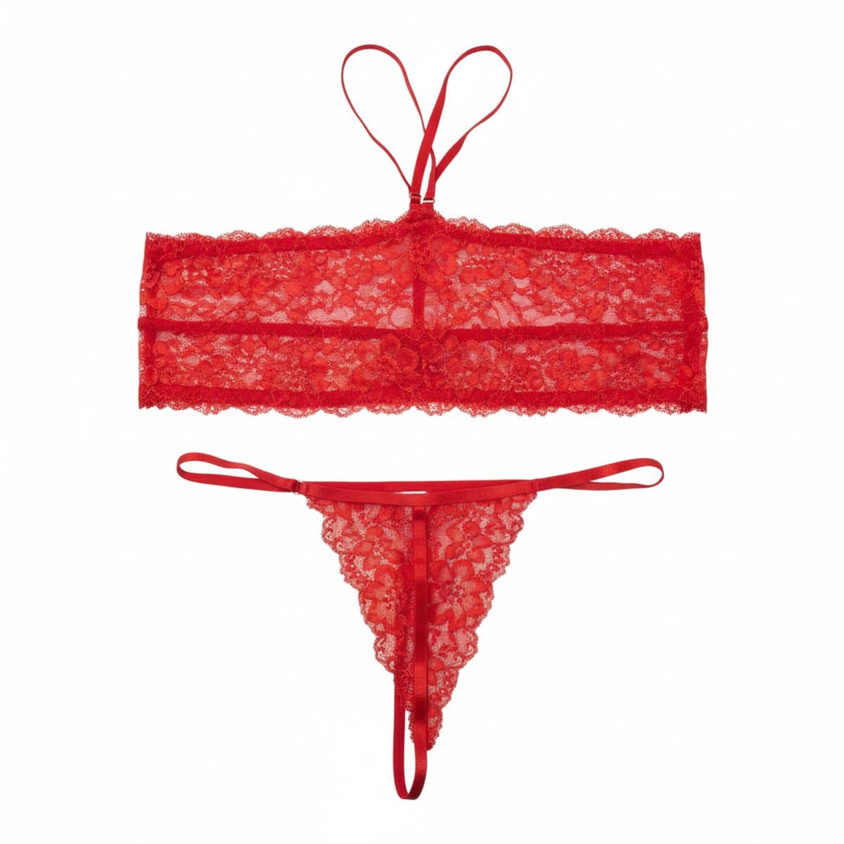 Sultry Crimson Floral Lace Halter Lingerie Set