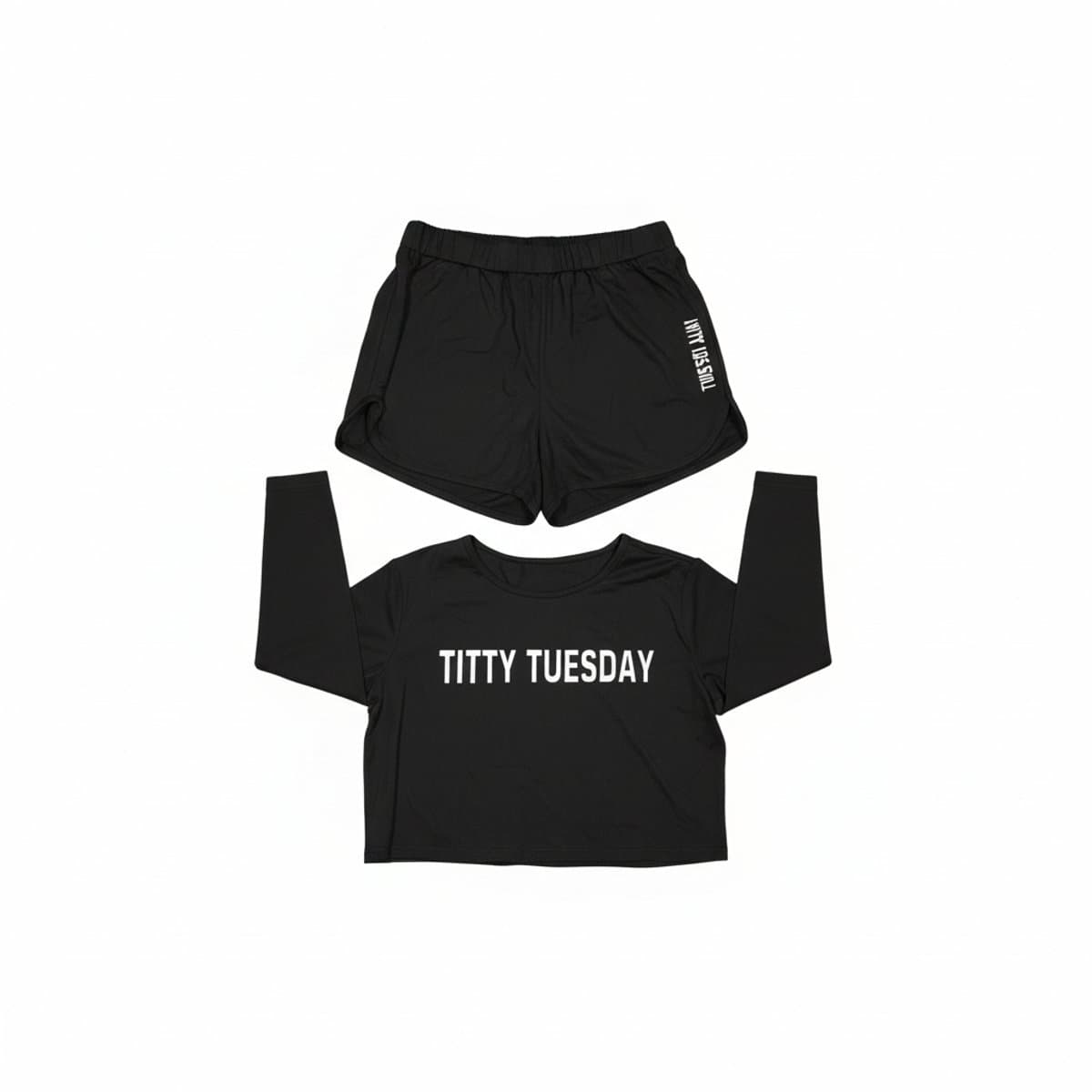 Titty Tuesday Graphic Lounge Set - Black Long Sleeve Crop & Short Set
