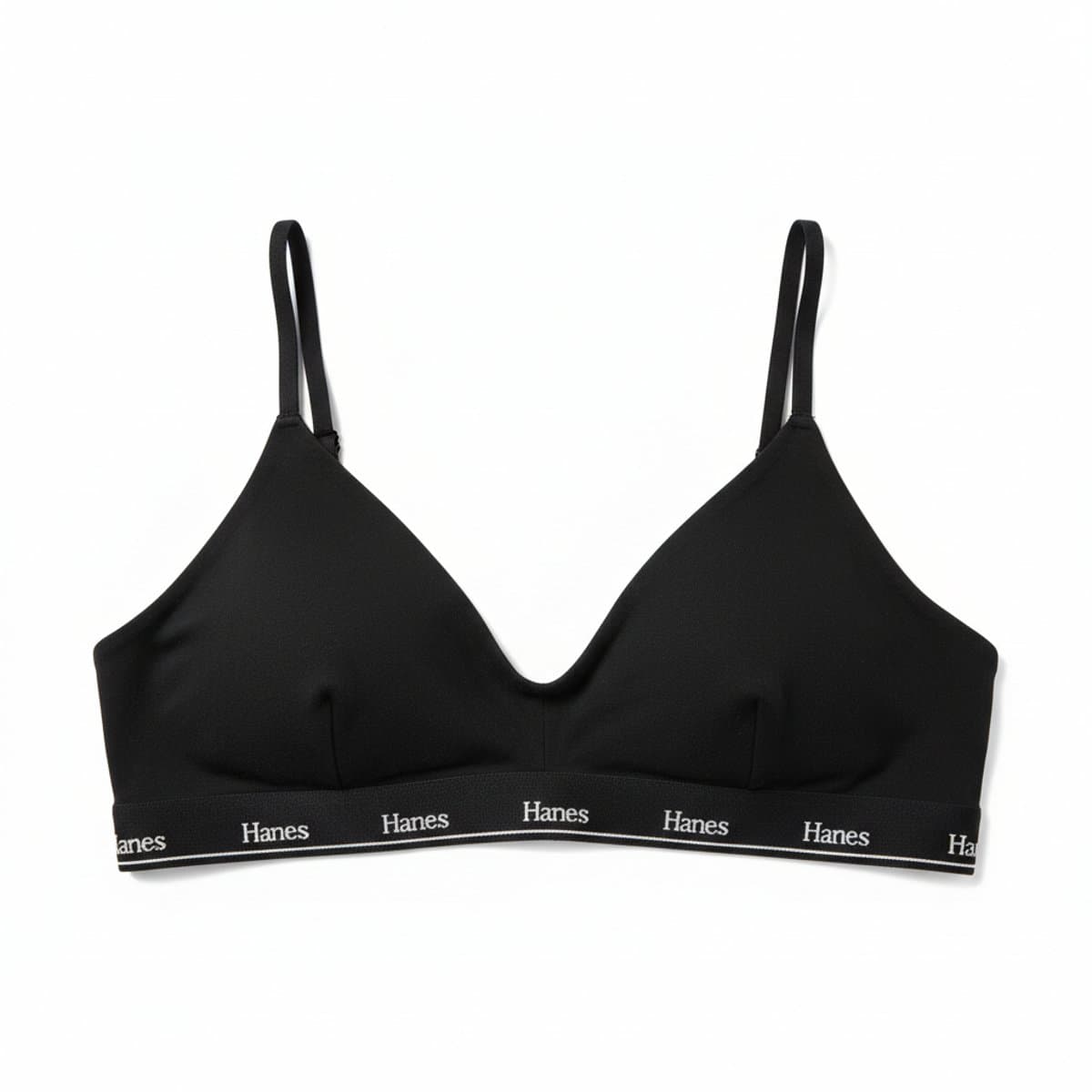 Hanes black logo-band bralette with spaghetti straps, minimalist cotton style, available at handpicked306 boutique.