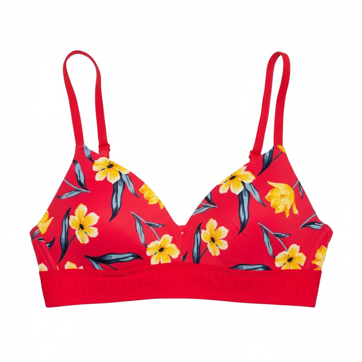 Victoria's Secret PINK floral bralette in bright red with yellow flowers, adjustable straps, available at handpicked306 boutique in Carlyle SK.