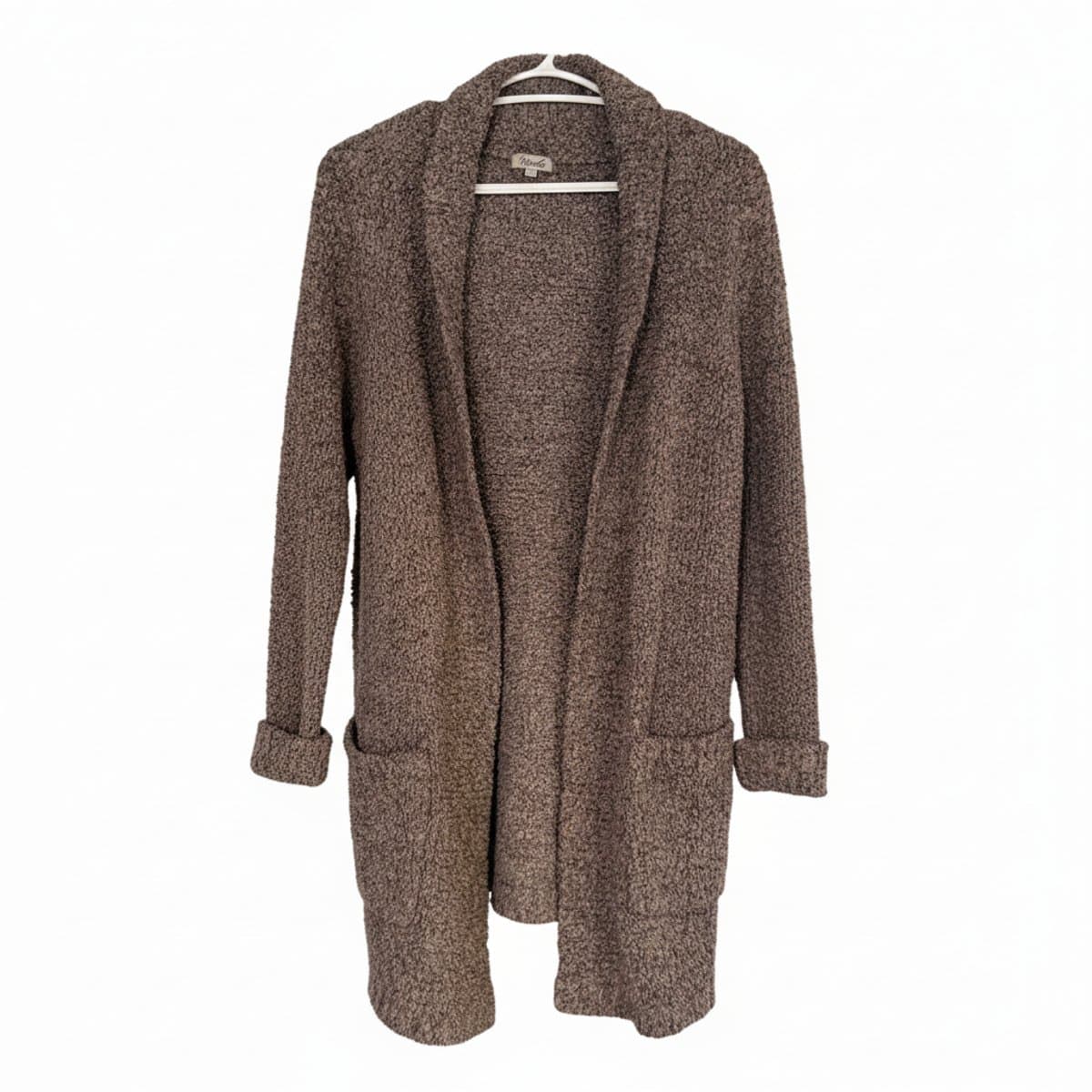 Kismet Cozy Heathered Taupe Bouclé Open Cardigan