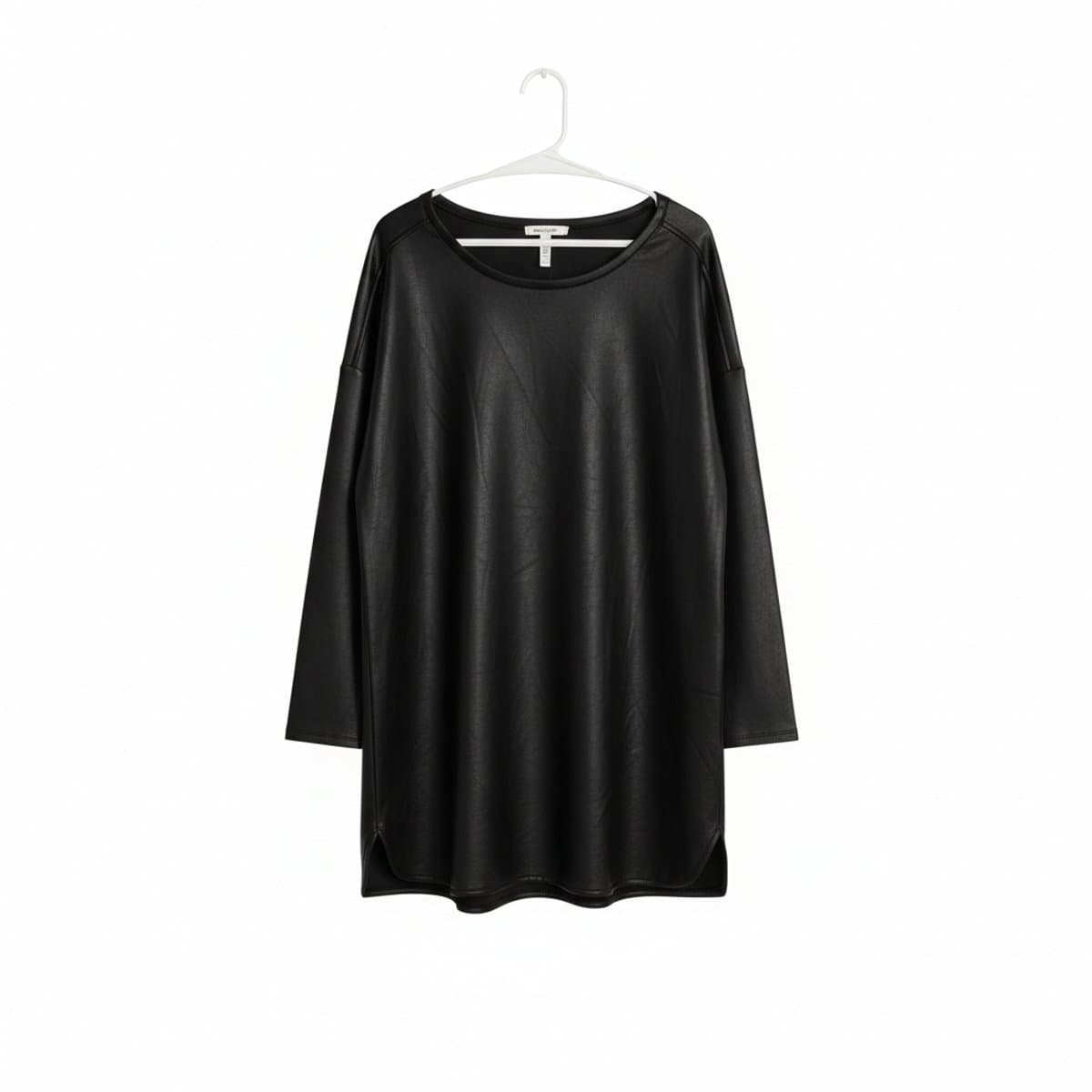 Minimalist Black Faux Leather Tunic Top | Handpicked306