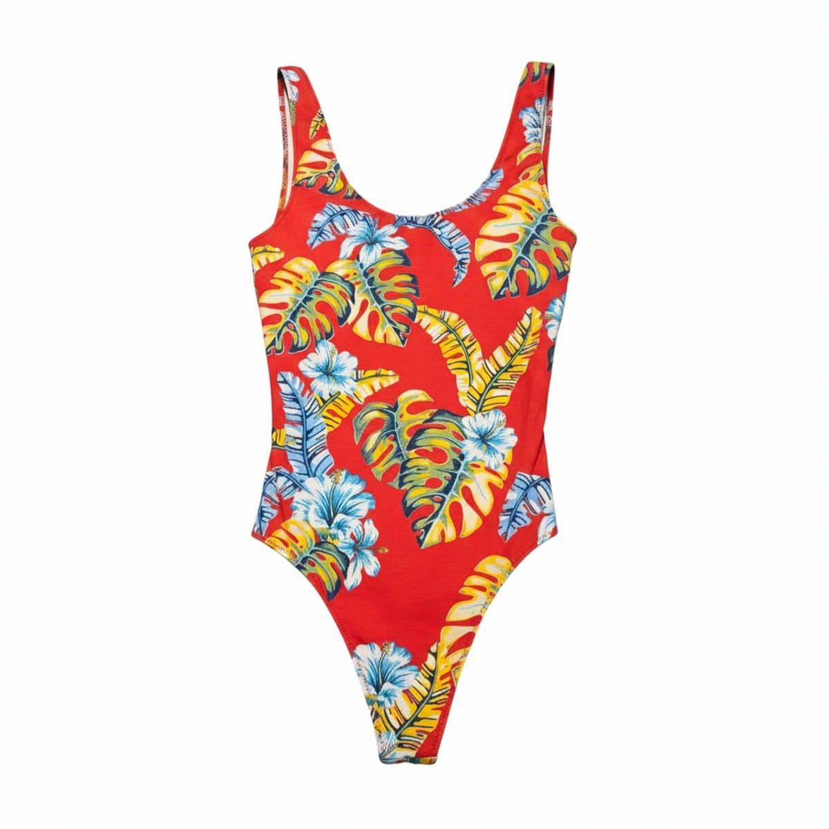 Vintage Tropical Hibiscus High-Cut One-Piece Swimsuit