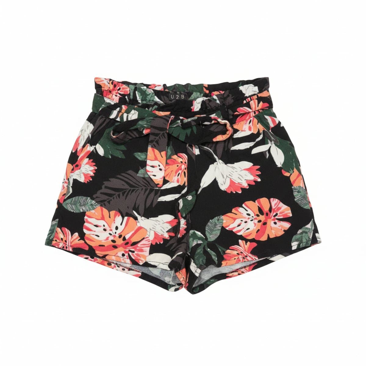 U2B Tropical Print Paperbag Waist Shorts
