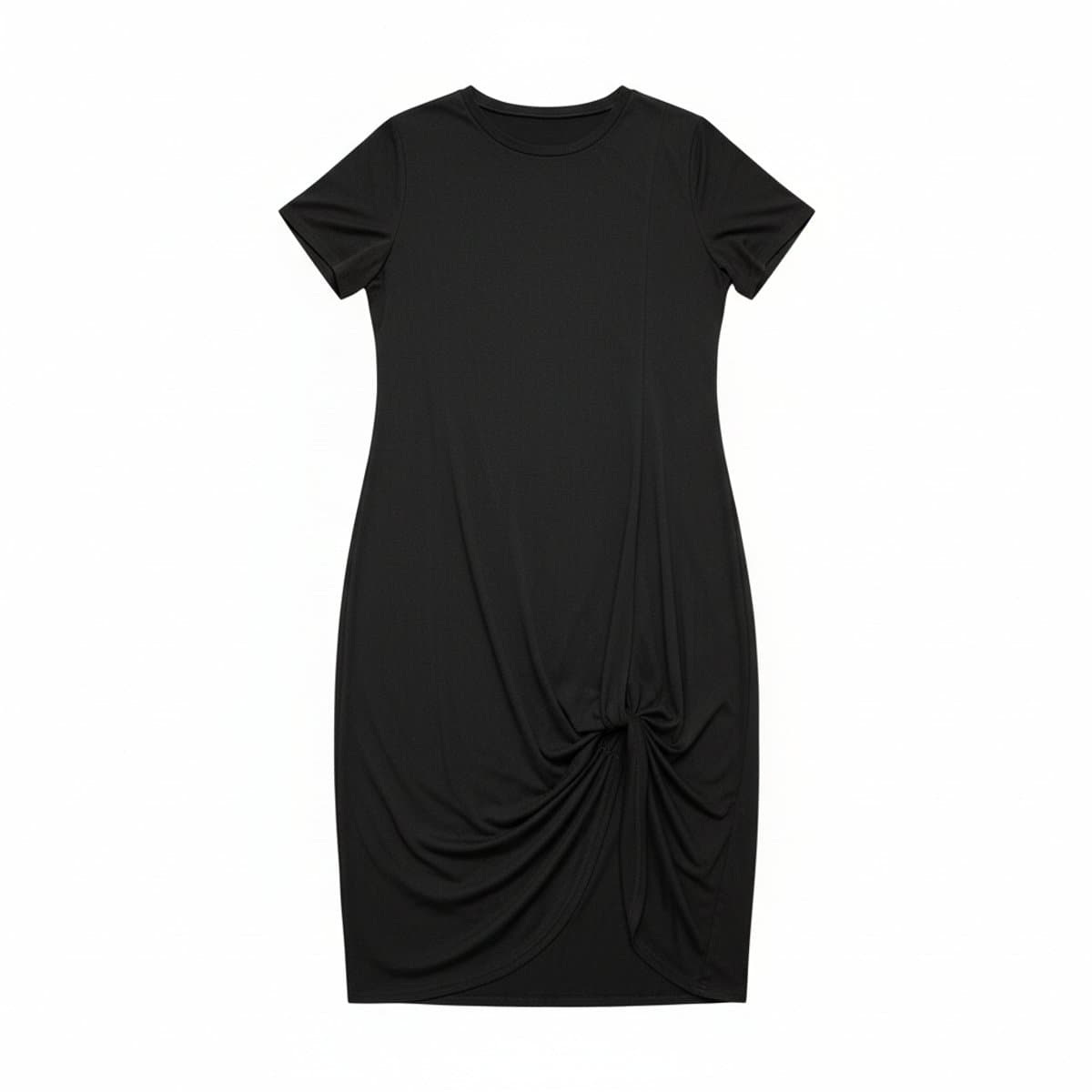 Minimalist Black Jersey Knot-Front Midi Dress