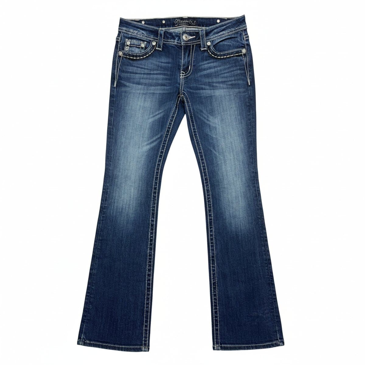 Miss Me Classic Mid-Rise Bootcut Jeans with Embellished Pockets